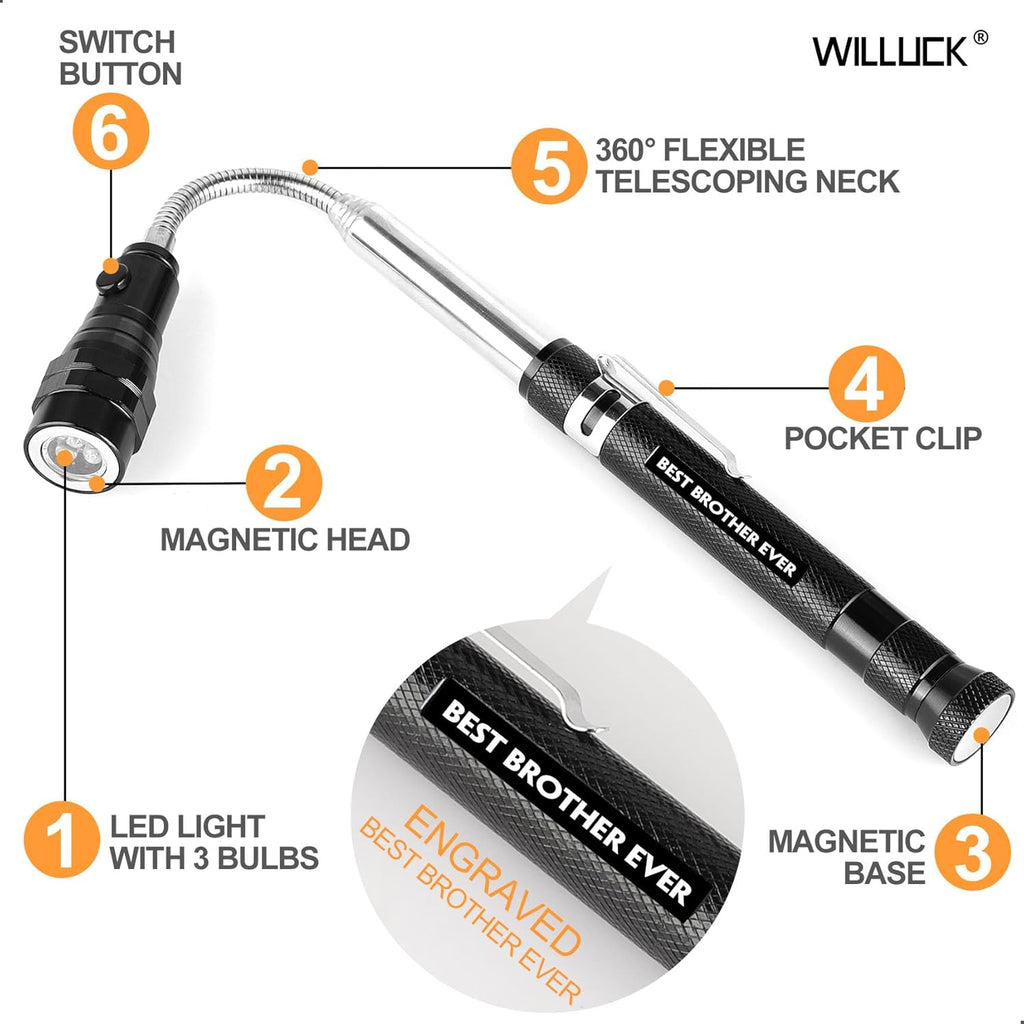 Gifts for Brother - Brother Gifts, BEST BROTHER EVER Magnetic Pickup Tool with LED - Brother Birthday Gifts, Brother Gifts from Sister - Christmas Brother Gifts, Fathers Day Brother Gift Ideas