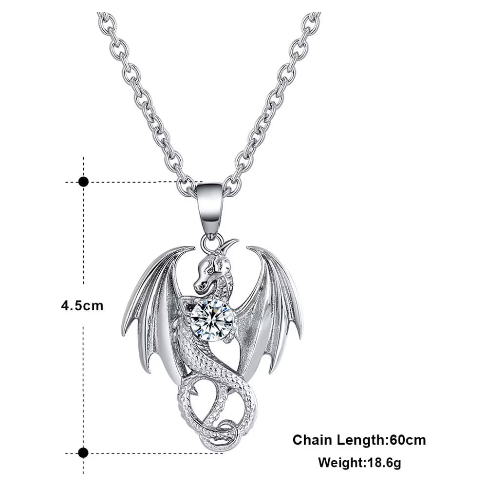 Dragon Necklace for Men or Women Stainless Steel Cz Punk Gothic