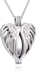 925 Sterling Silver Angel Wings Memorial Urn Locket Necklace for Ashes Jewelry Cremation Necklaces