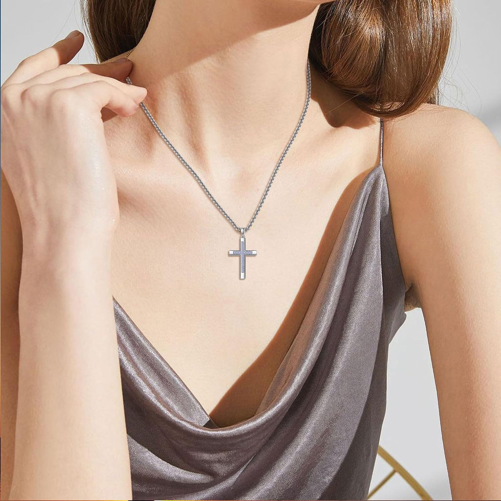 Cross Necklace for Women Men 925 Sterling Silver Cross Pendant Birthstone Jewelry Birthday Gifts for Mom, Dad, Husband, Wife, Friends