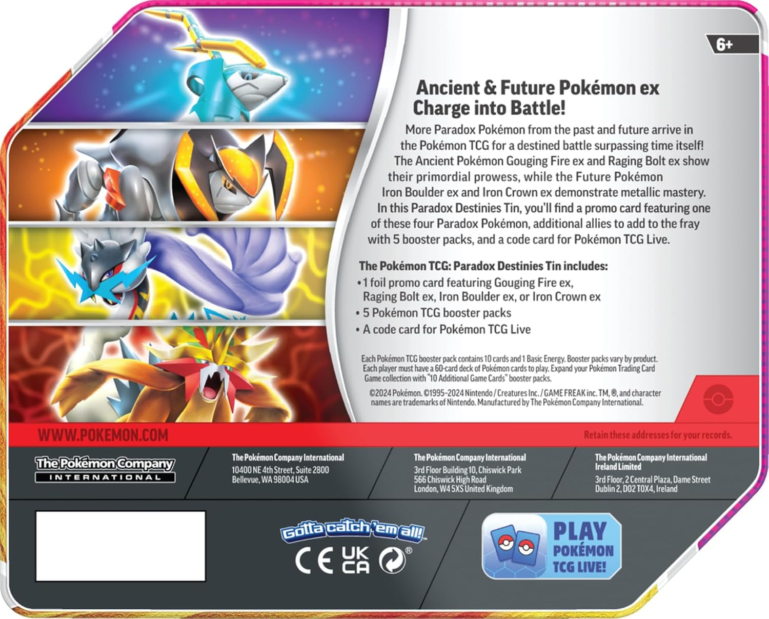 Pokemon TCG: Paradox Destinies Tin - Gouging Fire EX