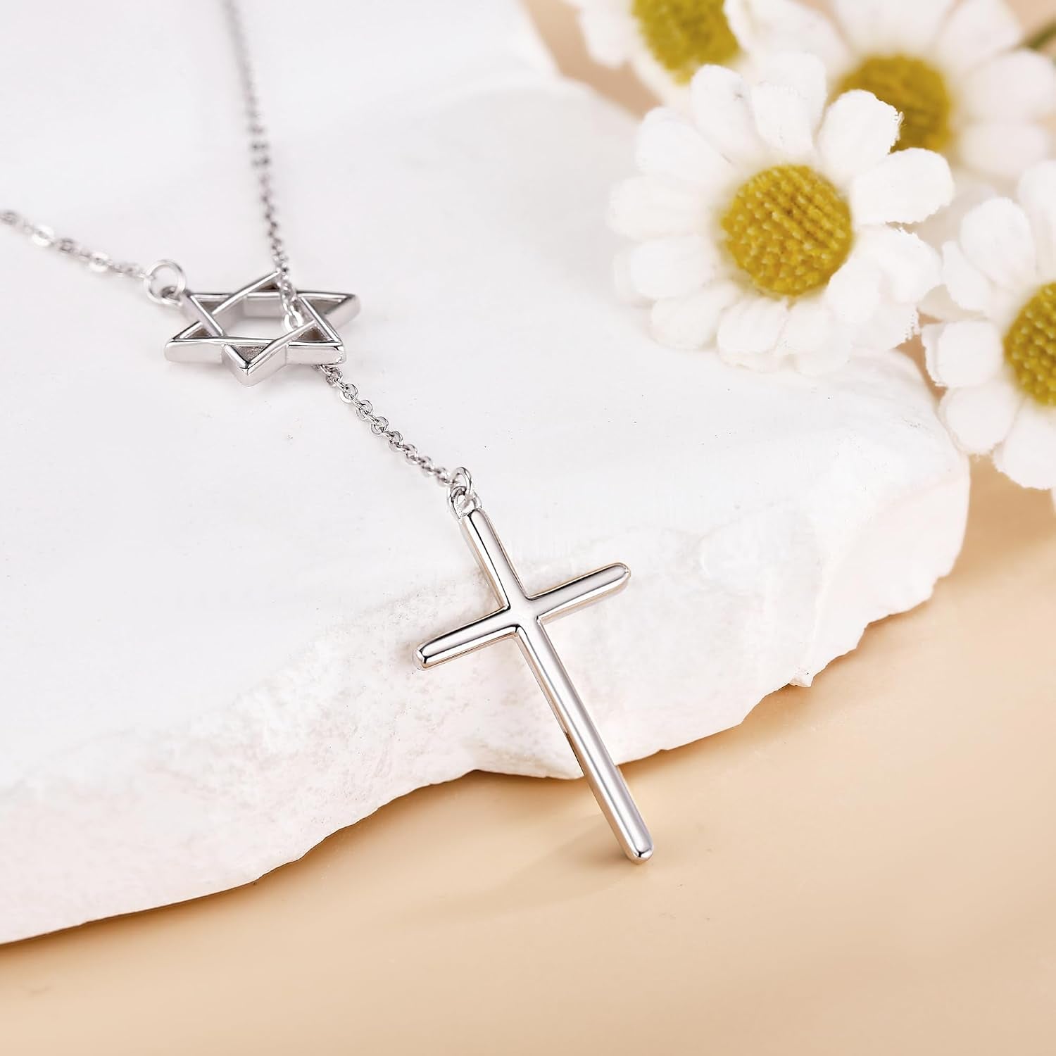 Cross Star of David Necklace Sterling Silver Cross Star David Layered Pendant Jewish Jewelry for Women Mom