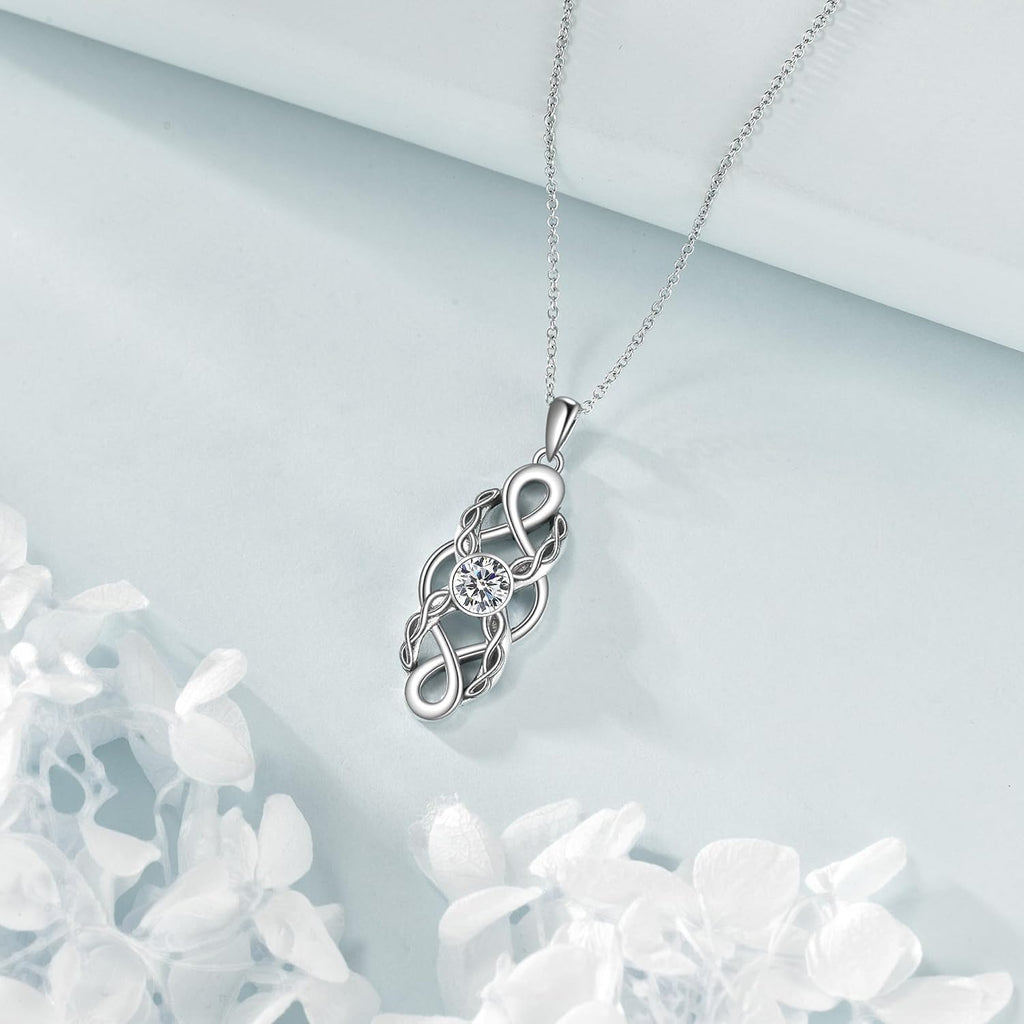 Celtic Knot Birthstone Necklace Sterling Silver Irish Celtic Pendant Necklace Birthstone Good Luck Jewelry for Women