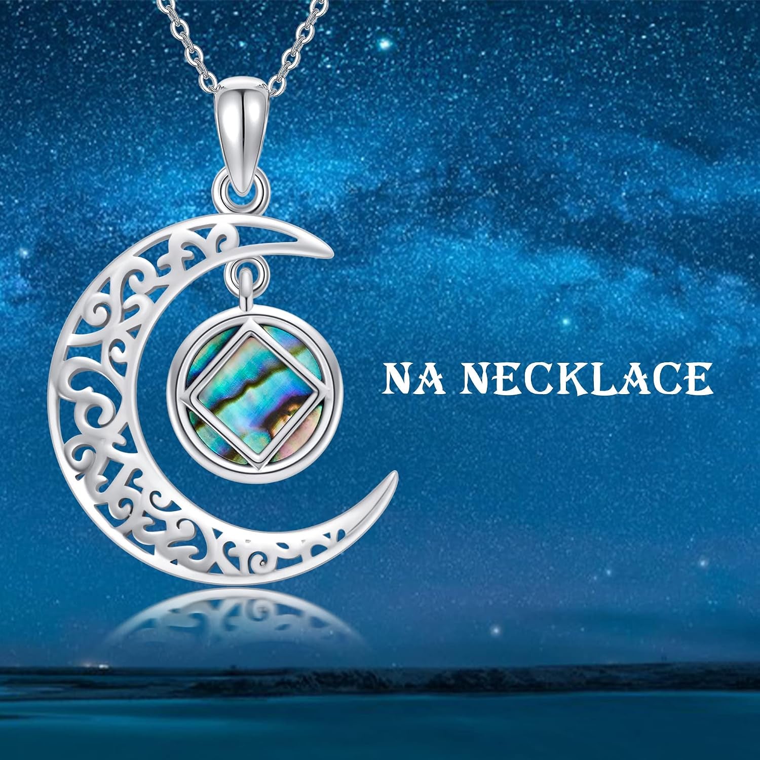 Sobriety Alcoholics Anonymous Necklace Sterling Silver AA Thors Hammer/Moon Pendant Recovery Symbol Jewelry for Women Her