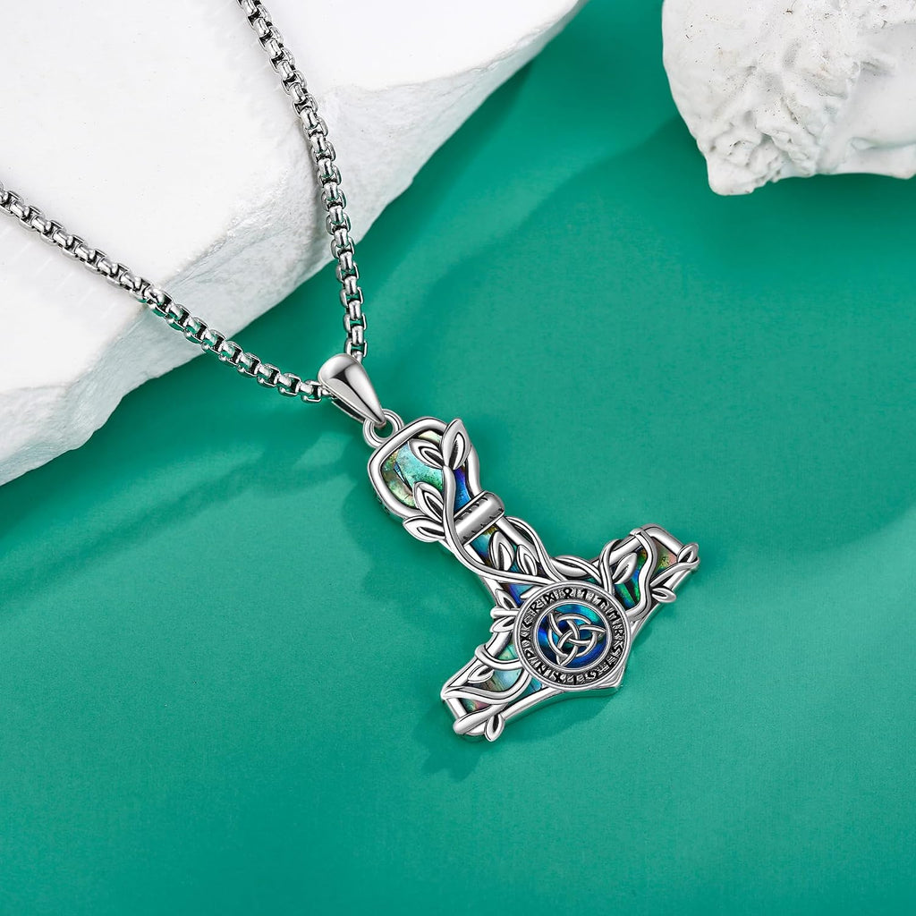 Thors Hammer Necklace Sterling Silver Tree of Life Mjolnir Pendant Vegvisir Jewelry Gifts for Women Men