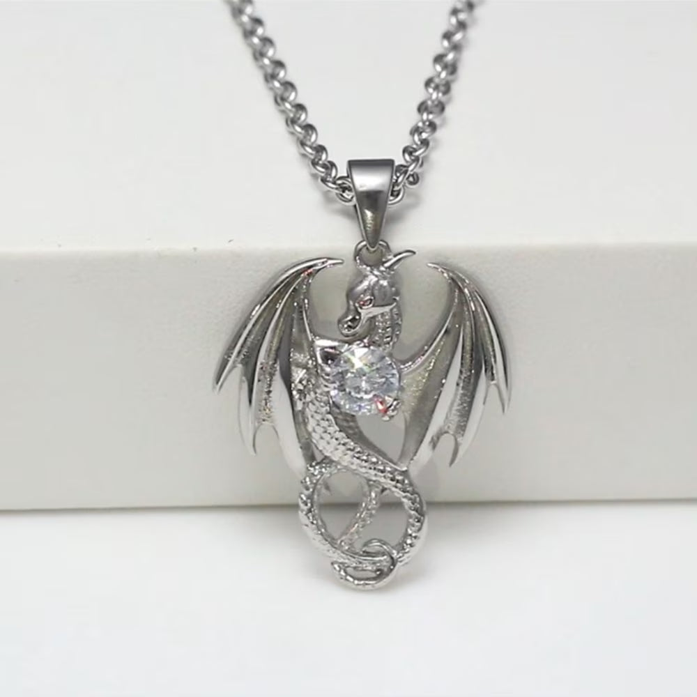 Dragon Necklace for Men or Women Stainless Steel Cz Punk Gothic