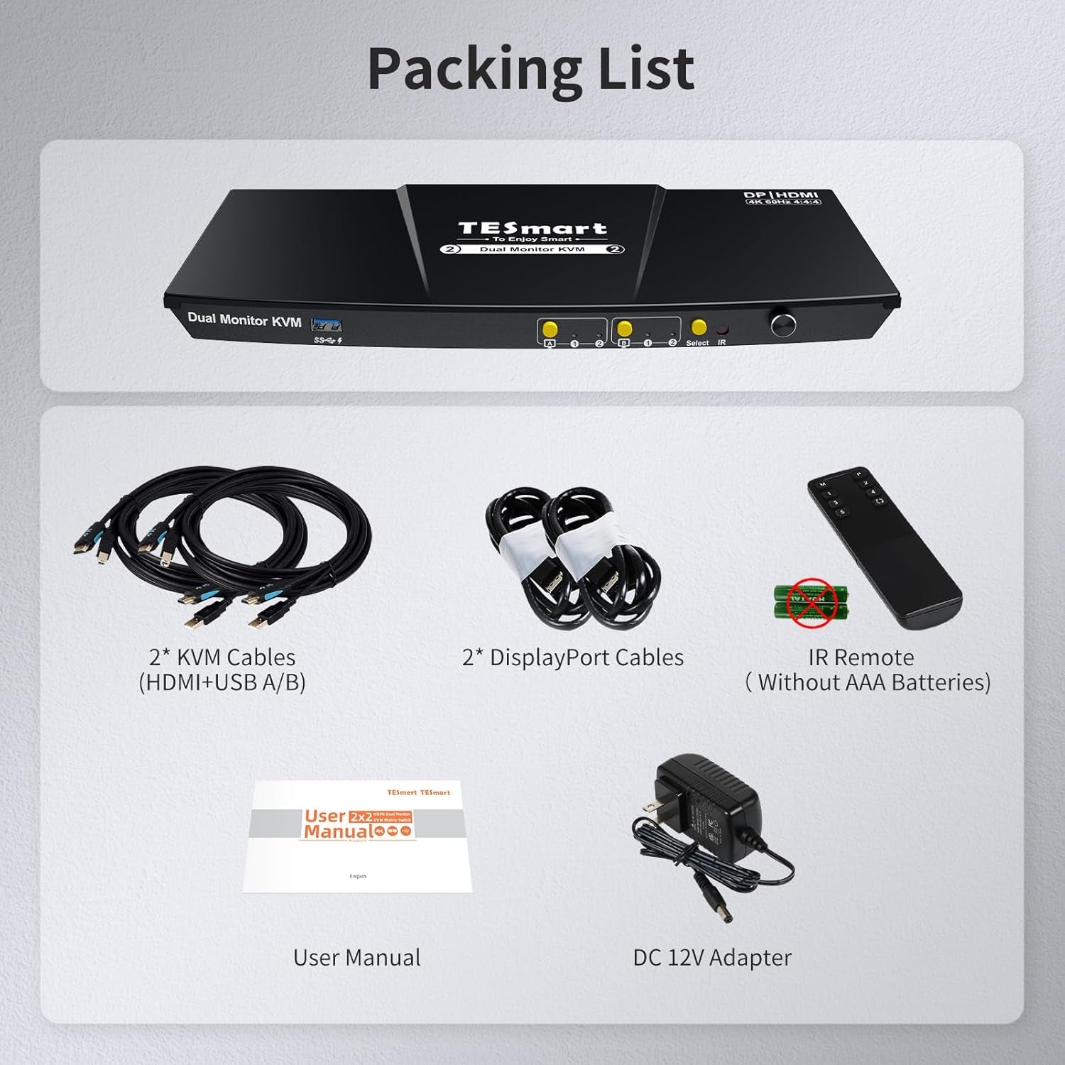 USB 3.0 Displayport + HDMI KVM Switch 2 Monitors 2 Computers 4K@60Hz, Dual Monitor KVM Switch 2 Port Extended Display, EDID Emulators, Headset, Hotkey Switch, Button Switch with All Cables