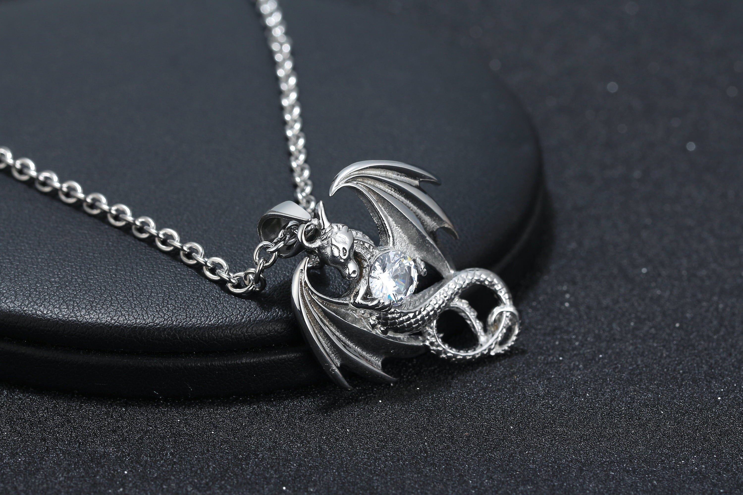 Dragon Necklace for Men or Women Stainless Steel Cz Punk Gothic