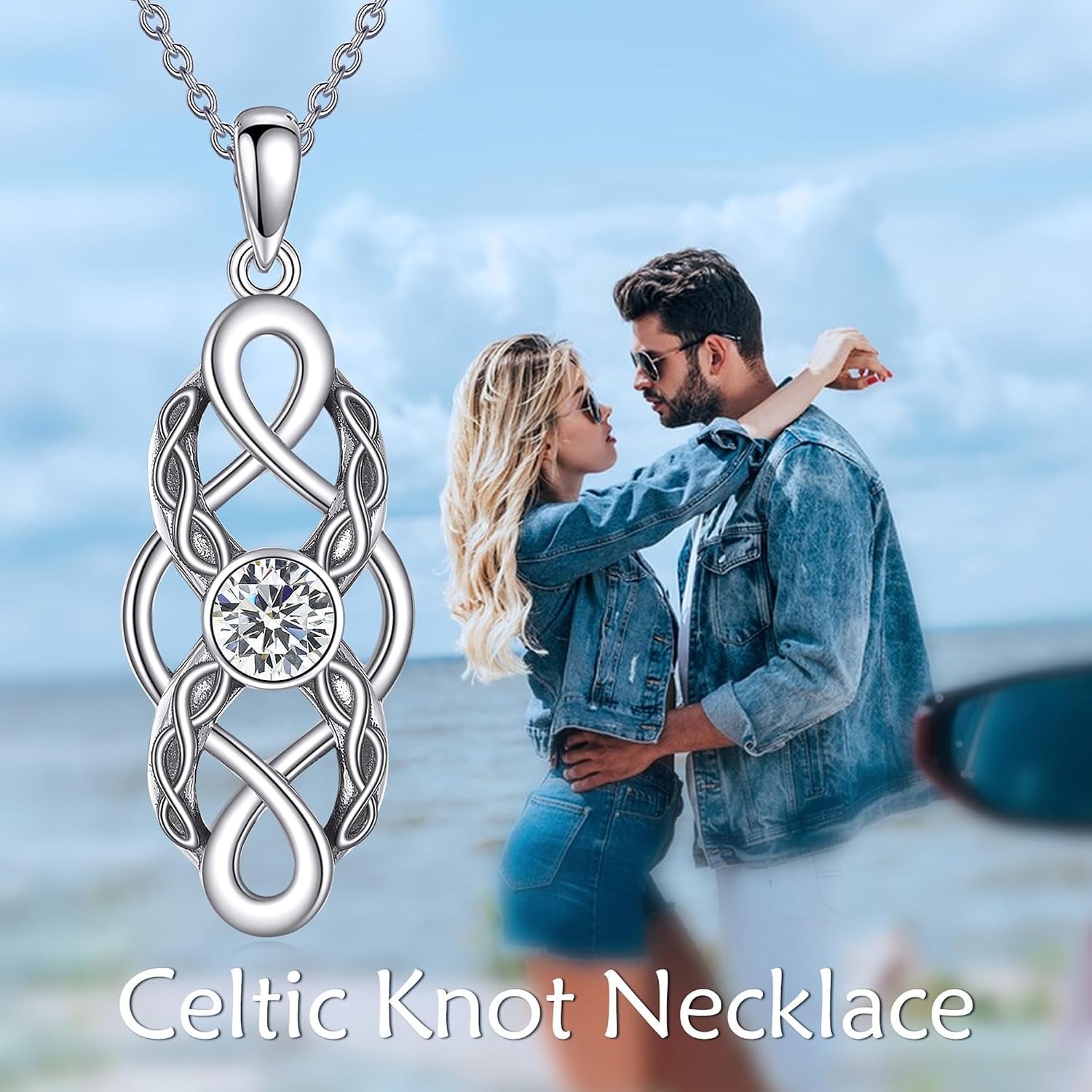Celtic Knot Birthstone Necklace Sterling Silver Irish Celtic Pendant Necklace Birthstone Good Luck Jewelry for Women