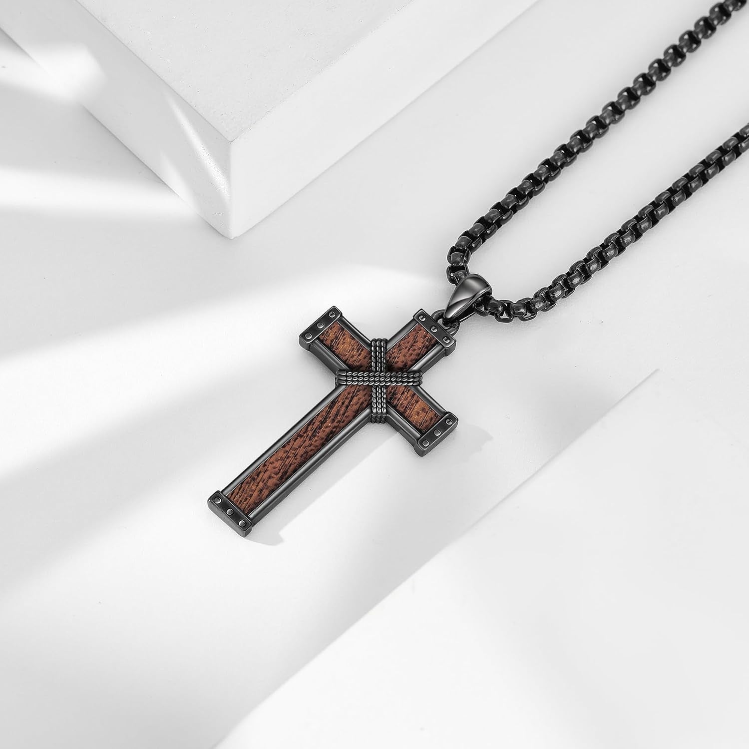 Wood Cross/Cross Star of David/Guitar Necklace Sterling Silver Wooden Cross Pendant Wood Jewelry for Women Men with 24" round Box Chain