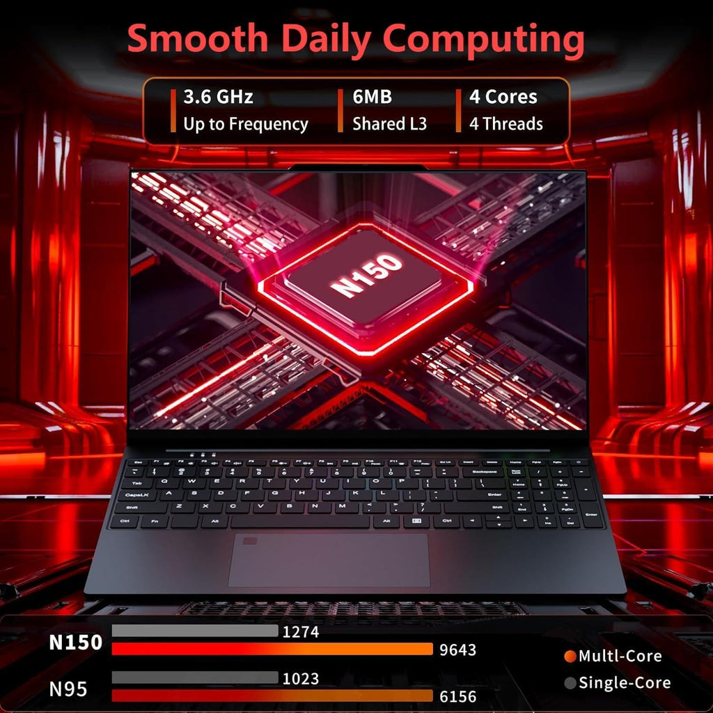Laptop, 15.6 Inch Laptops Computer with Twin Lake N150 Processor(Beat to I3-1115G4, up to 3.6Ghz), 16GB RAM 1TB SSD, Metal Shell Laptops, Backlit Keyboard with Fingerprint Unlock Lap Top, Win 11 Pro