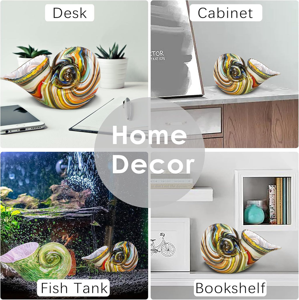 7.7" Glass Nautilus Conch Figurines, Hand Blown Seashell Art, Multicolor Glass Sculpture Beautiful Home Decor, Crystal Paperweight