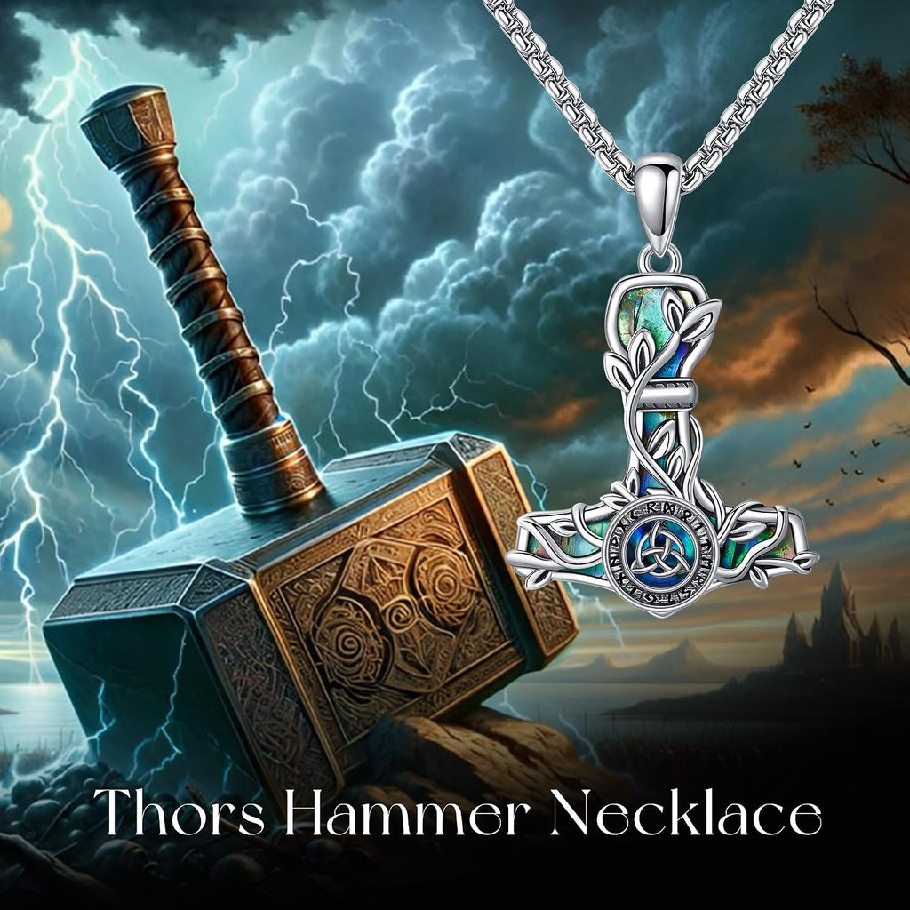 Thors Hammer Necklace Sterling Silver Tree of Life Mjolnir Pendant Vegvisir Jewelry Gifts for Women Men