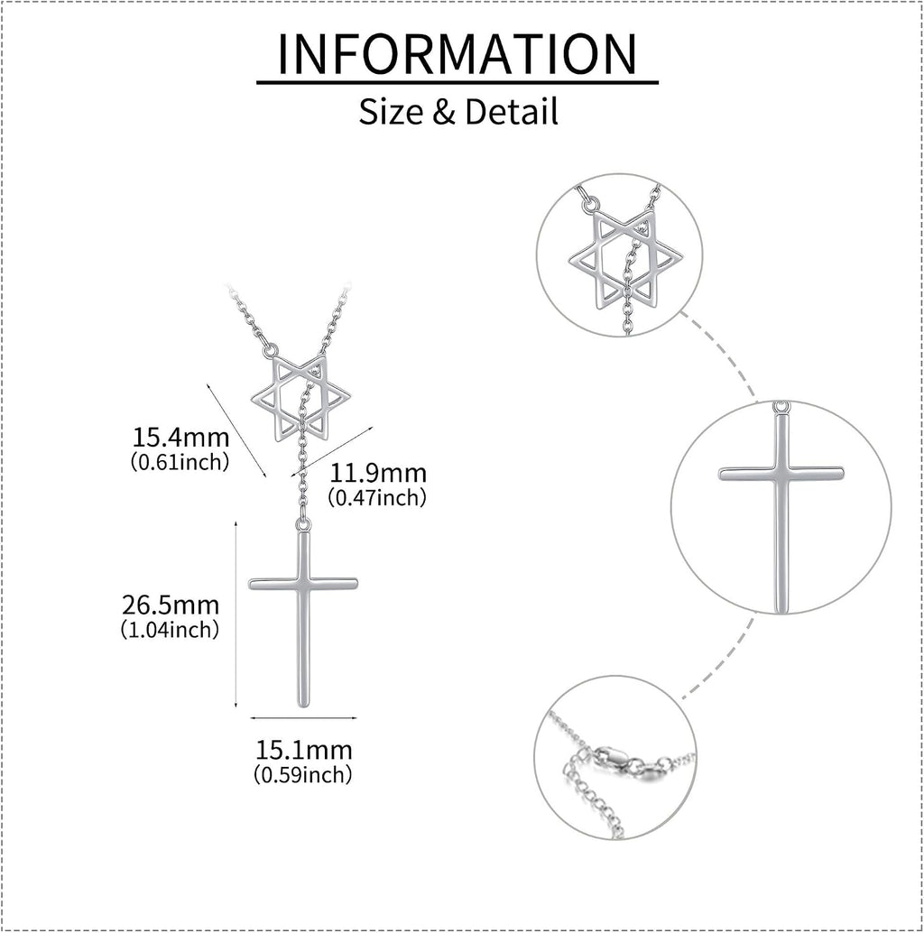 Cross Star of David Necklace Sterling Silver Cross Star David Layered Pendant Jewish Jewelry for Women Mom