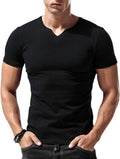 Men Long Sleeve Athletic Shirts Slim Fit Cotton V Neck