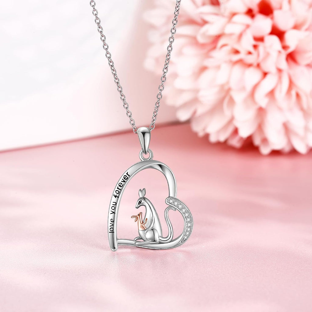 925 Sterling Silver Heart Pendant Kangaroo/Chicken Necklace Animal Jewelry Gifts for Women