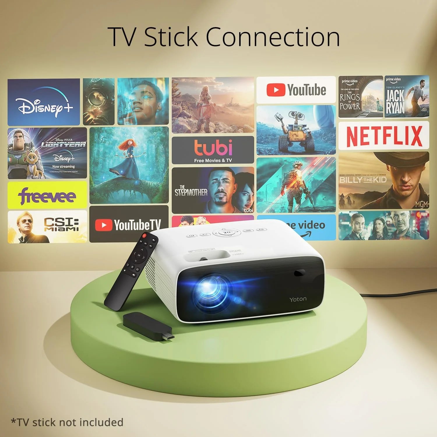 Mini Projector Bluetooth 4K LCD with Tripod, Retail Packaging, White