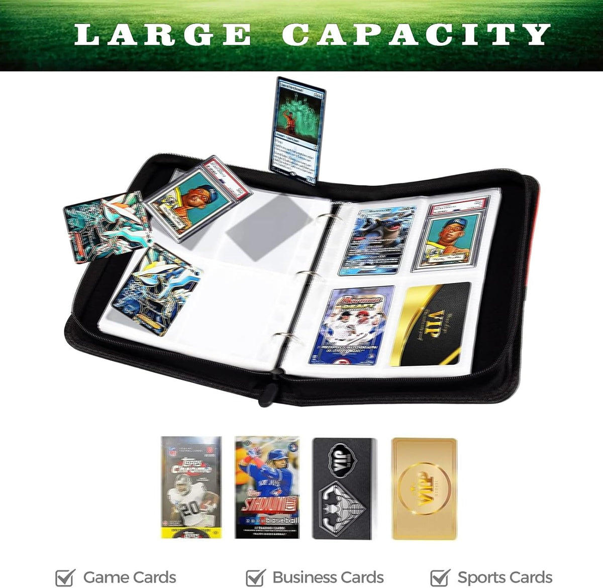 400 Pockets Football Cards Binder,Trading Cards Holder Card Collectors Album,Trading Card Binder 4 Pocket with 50 Removable Sleeves