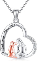 Heart Animal Necklace Sterling Silver Chicken/Dog/Wolf Pendant Necklace Animal Jewelry for Women Dog Lovers