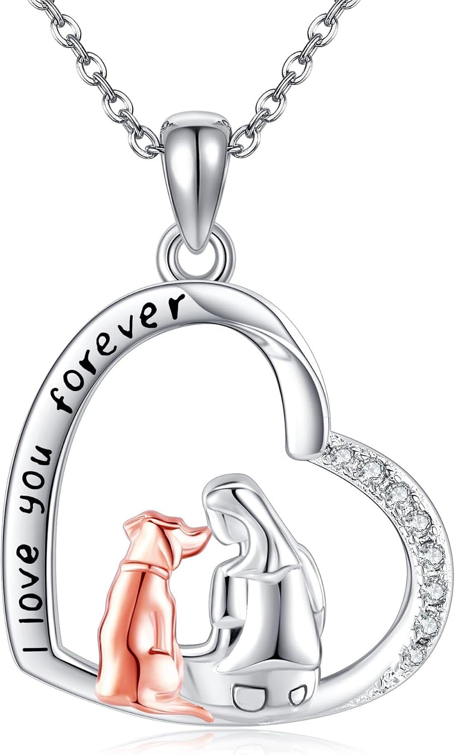 Heart Animal Necklace Sterling Silver Chicken/Dog/Wolf Pendant Necklace Animal Jewelry for Women Dog Lovers