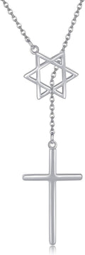 Cross Star of David Necklace Sterling Silver Cross Star David Layered Pendant Jewish Jewelry for Women Mom