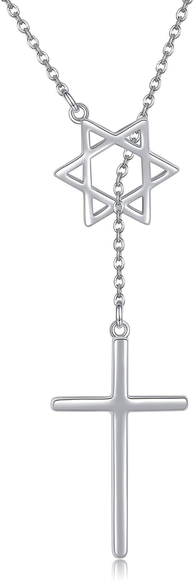 Cross Star of David Necklace Sterling Silver Cross Star David Layered Pendant Jewish Jewelry for Women Mom