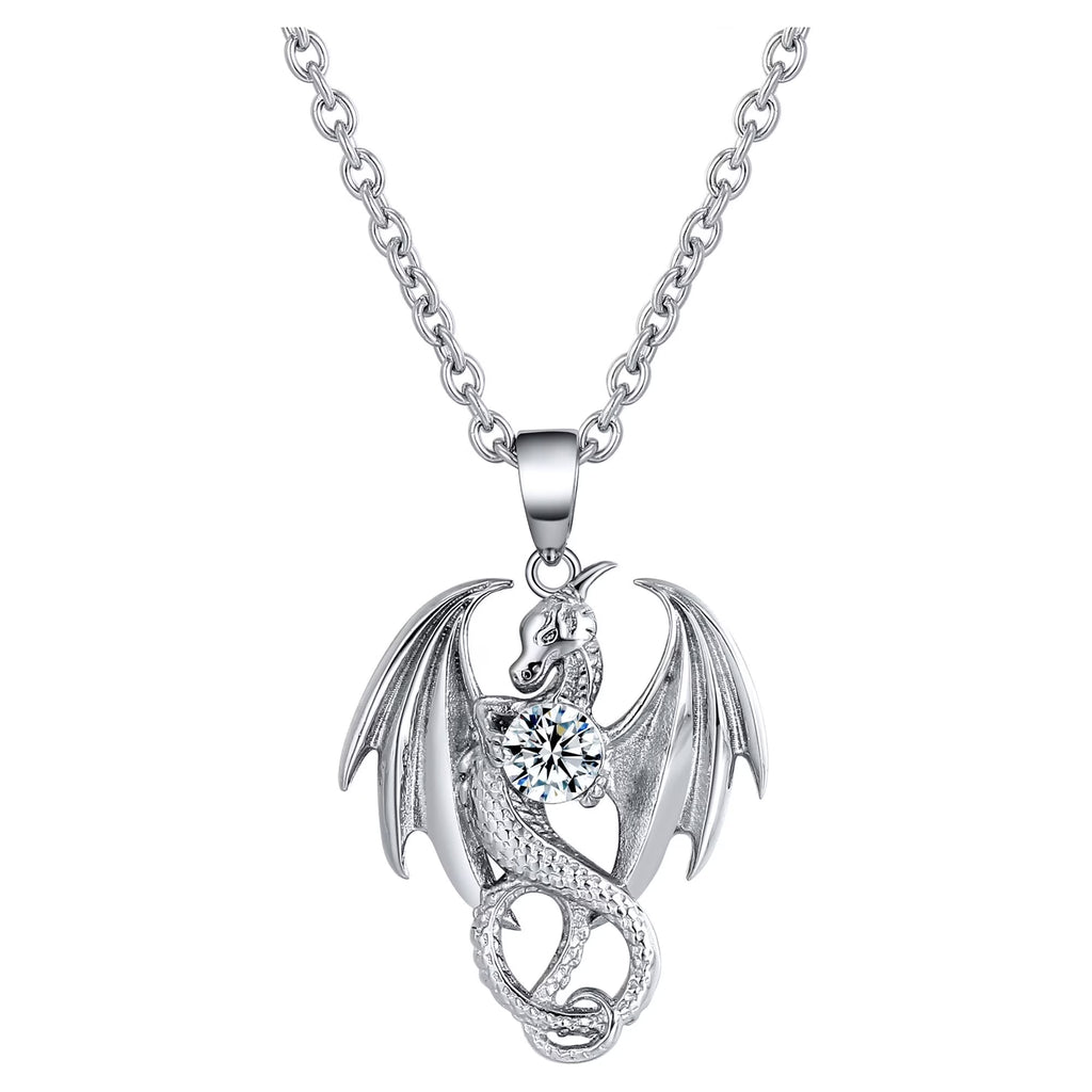 Dragon Necklace for Men or Women Stainless Steel Cz Punk Gothic