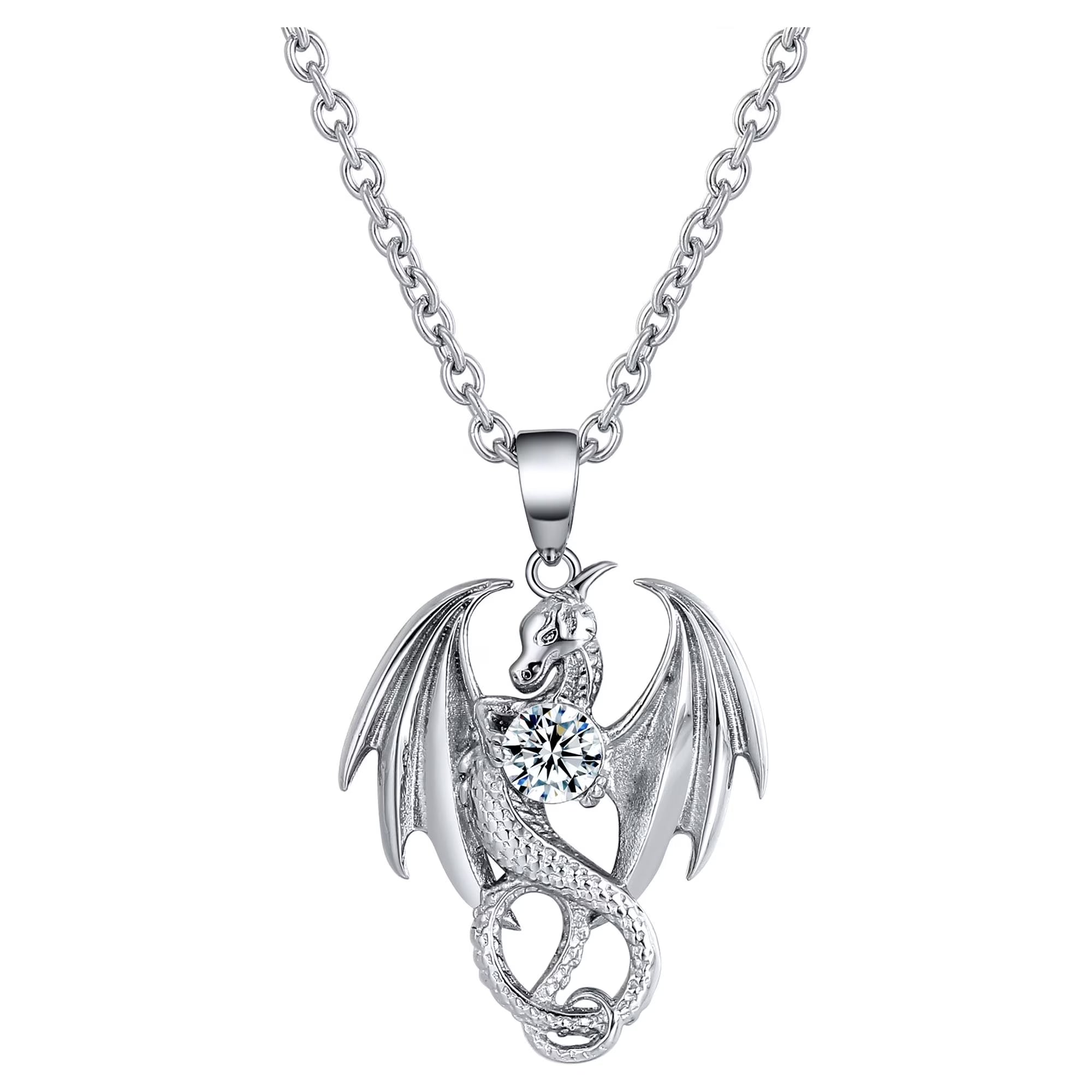 Dragon Necklace for Men or Women Stainless Steel Cz Punk Gothic