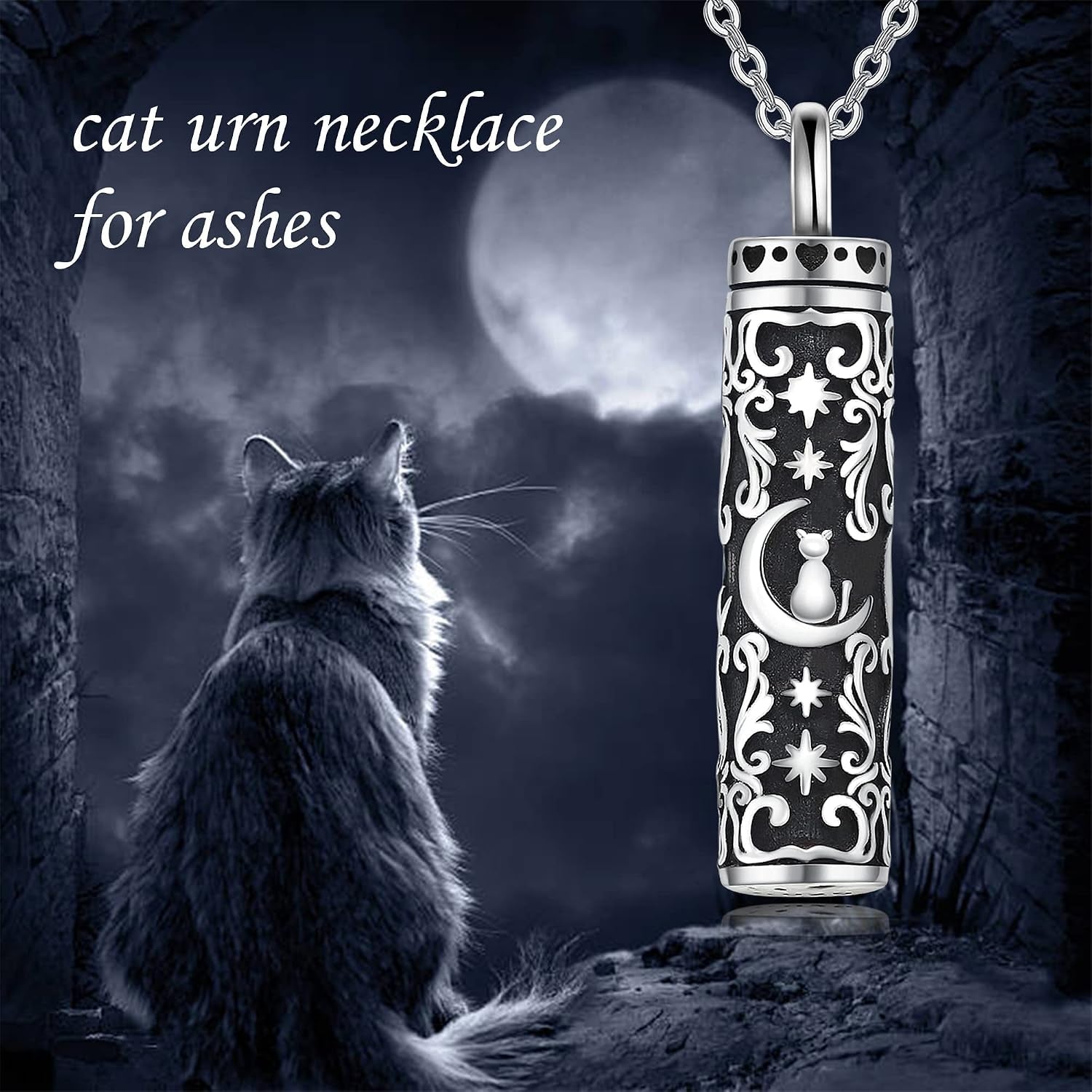 Urn Necklace for Ashes 925 Sterling Silver Cat/Fox/Dog/Opal/Guitar Pet Cremation Memorial Keepsake Jewelry for Ashes for Women
