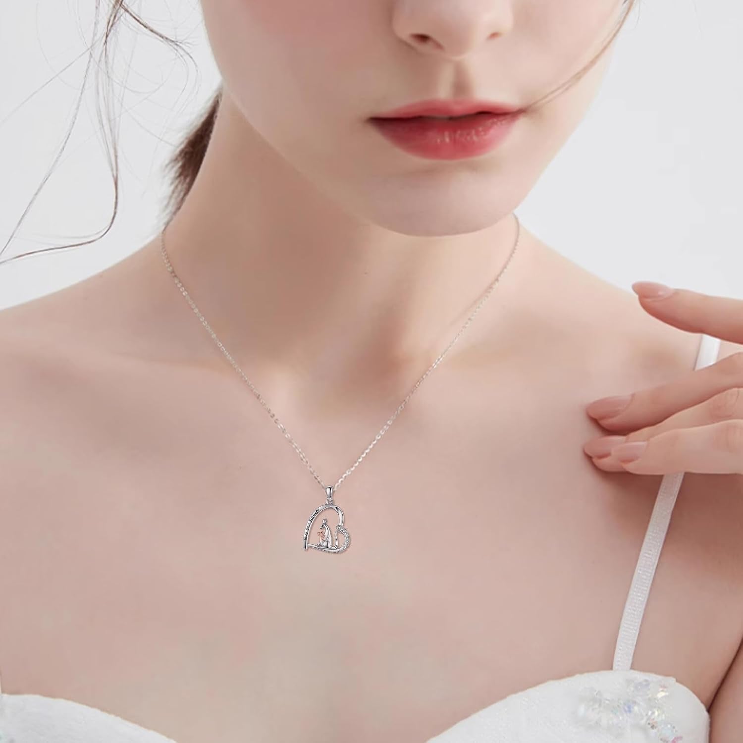 925 Sterling Silver Heart Pendant Kangaroo/Chicken Necklace Animal Jewelry Gifts for Women