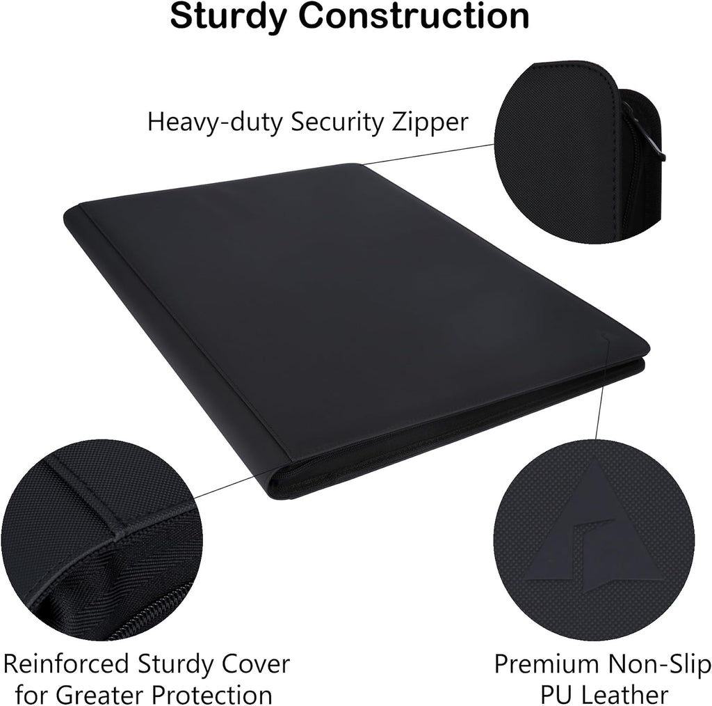36-Pocket Ringless Trading Card Binder - Holds 2304 Sleeved Cards, Side-Loading Black Pages, Water-Resistant Zipper Album for TCG & Sports