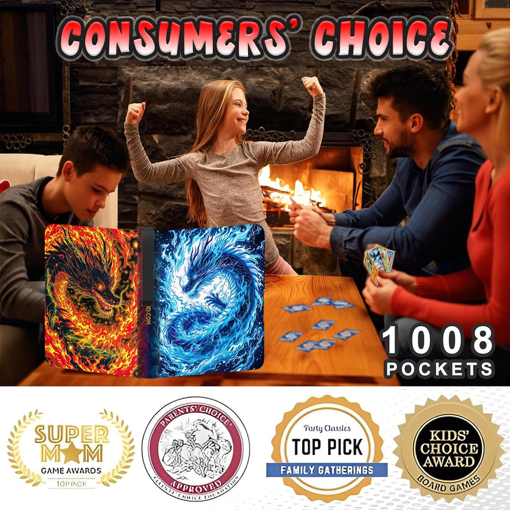 1008 Card Binder 9 Pocket Trading Card Binder with 56 Page 3-Ring Removable Sleeves, High Storage Waterproof Card Holder Collection Card Album Carrying Organizer Case for MTG TCG Cards - Double Dragon