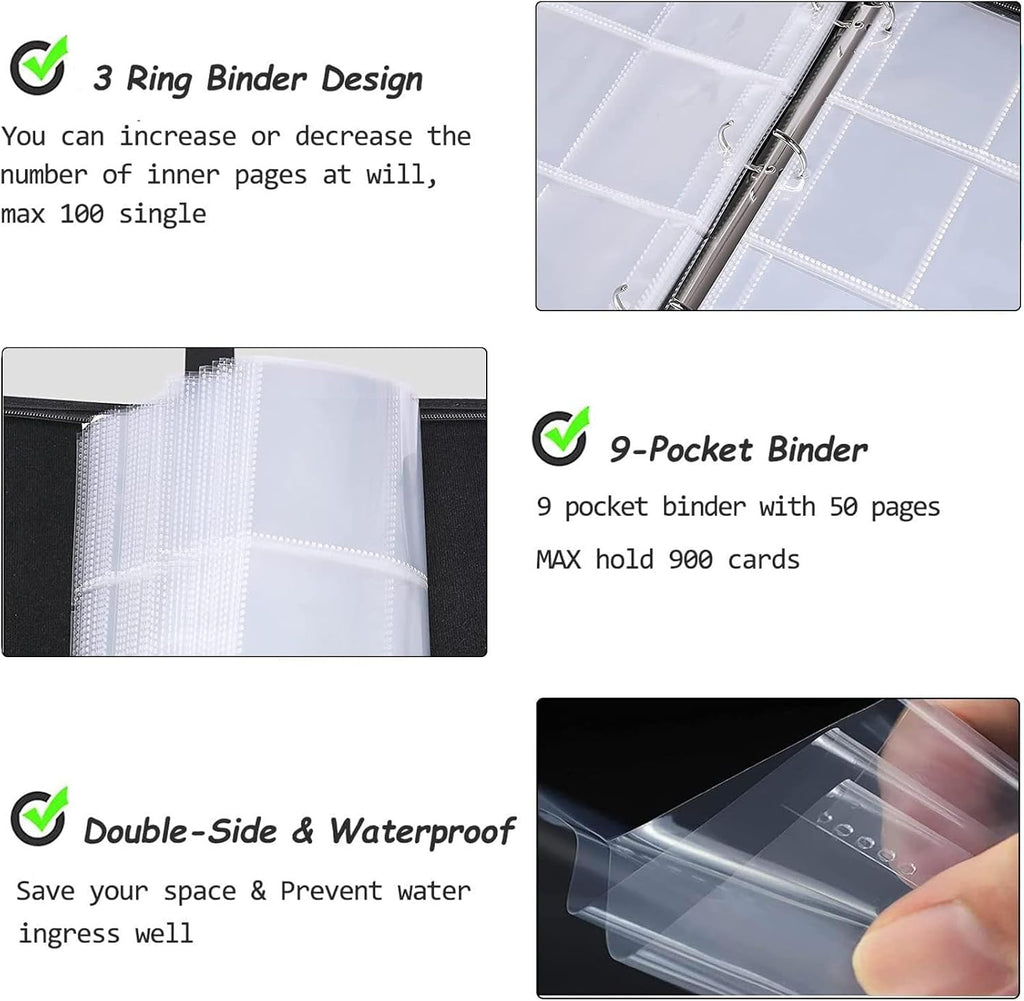 900 Cards Basketball Card Binder, 9-Pocket Card Collections Trading Card Binder 50 Pages Double-Sided Cards Holder with Zipper 3-Ring Card Album for Sports Basketball Card Sleeves Protectors