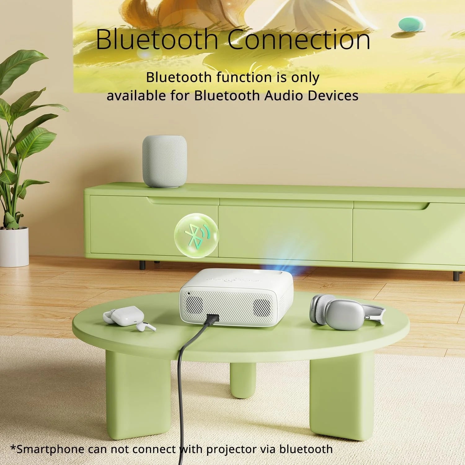 Mini Projector Bluetooth 4K LCD with Tripod, Retail Packaging, White
