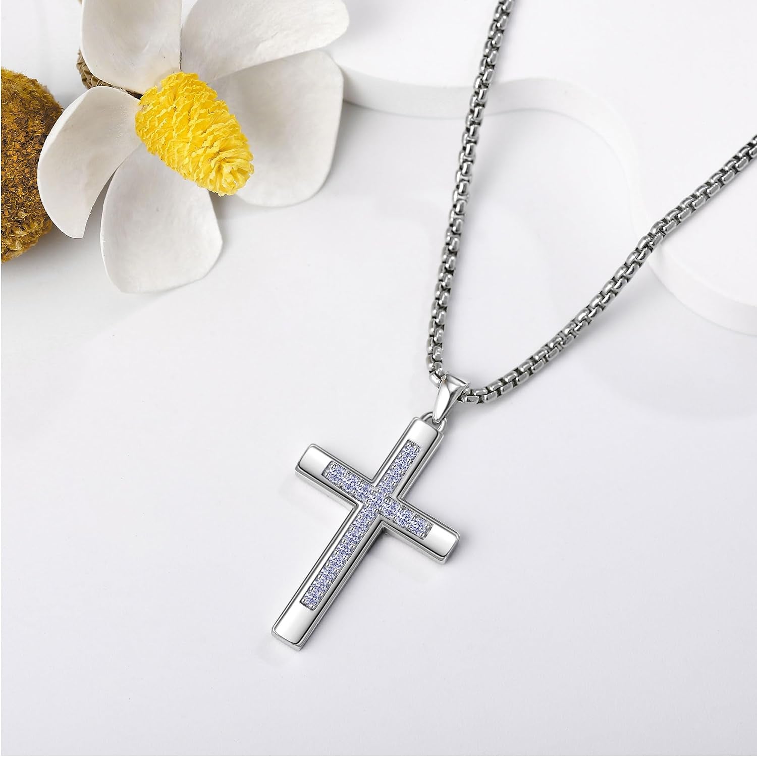 Cross Necklace for Women Men 925 Sterling Silver Cross Pendant Birthstone Jewelry Birthday Gifts for Mom, Dad, Husband, Wife, Friends