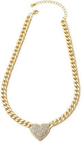 Chunky Cuban Link CZ Heart Pendant Statement Necklace for Women Silver Heart Choker Gold Heart Necklace Flat Figaro Chain Rhinestone Heart Necklace Christmas Birthday Jewelry Gift