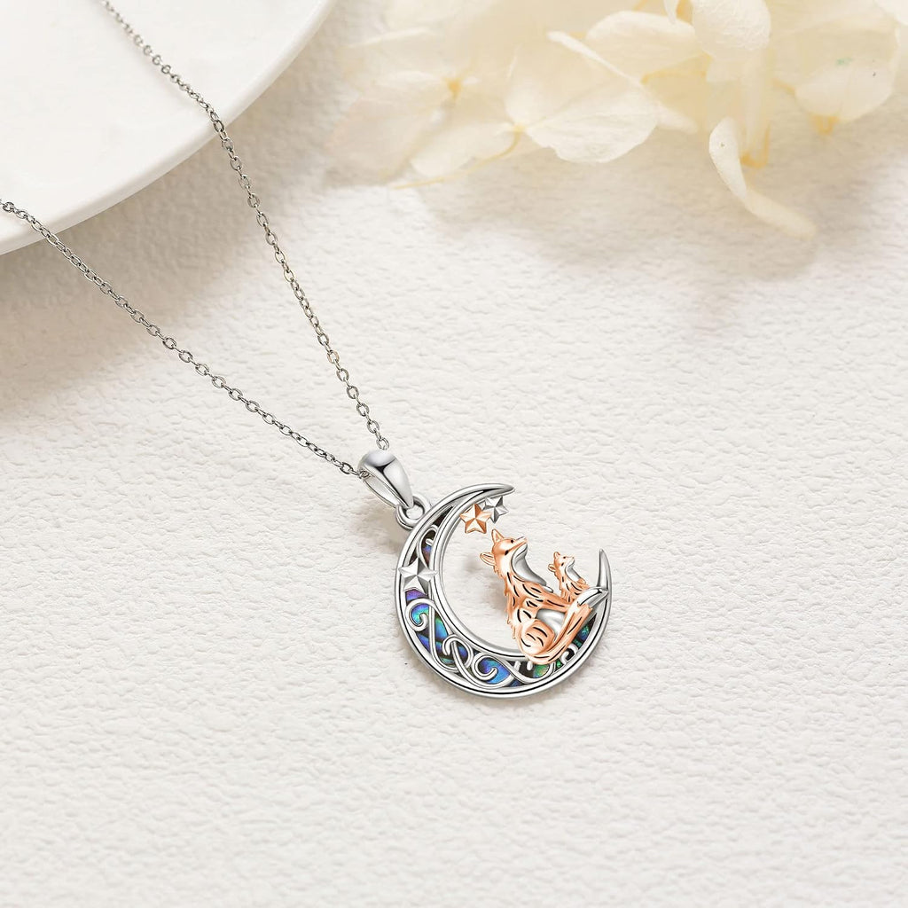 Sterling Silver Cute Animal Pendant Necklace Fox/Snake/Unicorn/Owl on Moon/Rabbit/Horse Necklace Jewelry for Women Mom Sister
