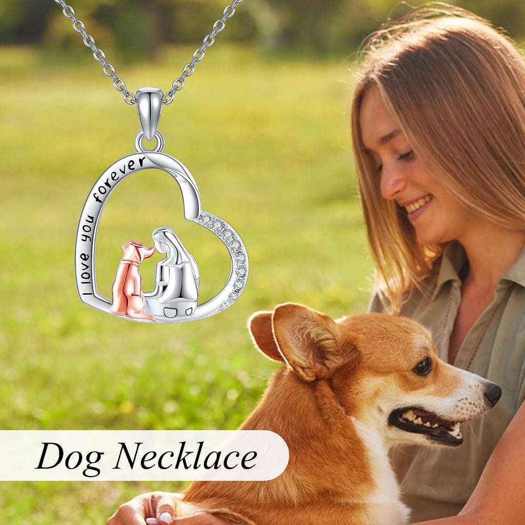 Heart Animal Necklace Sterling Silver Chicken/Dog/Wolf Pendant Necklace Animal Jewelry for Women Dog Lovers