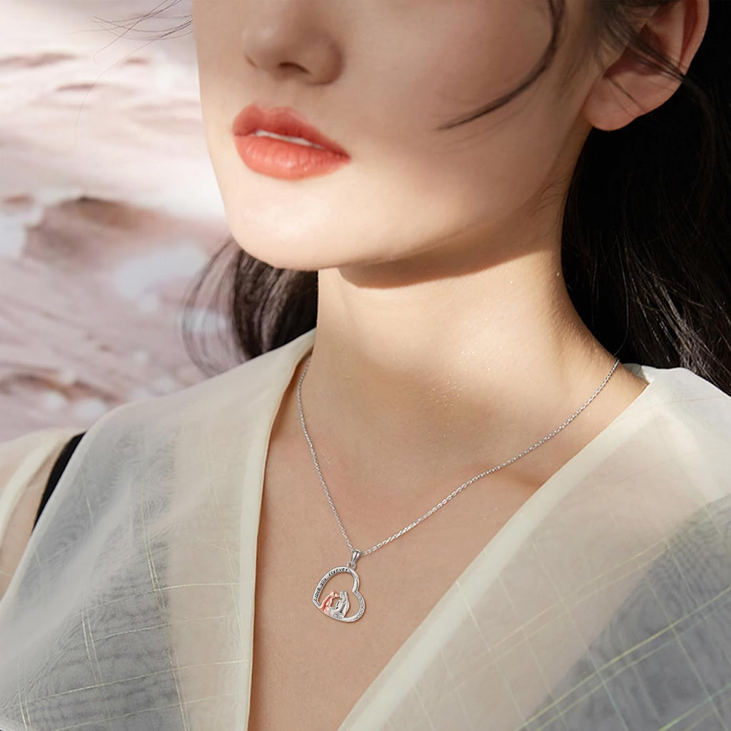 Heart Animal Necklace Sterling Silver Chicken/Dog/Wolf Pendant Necklace Animal Jewelry for Women Dog Lovers