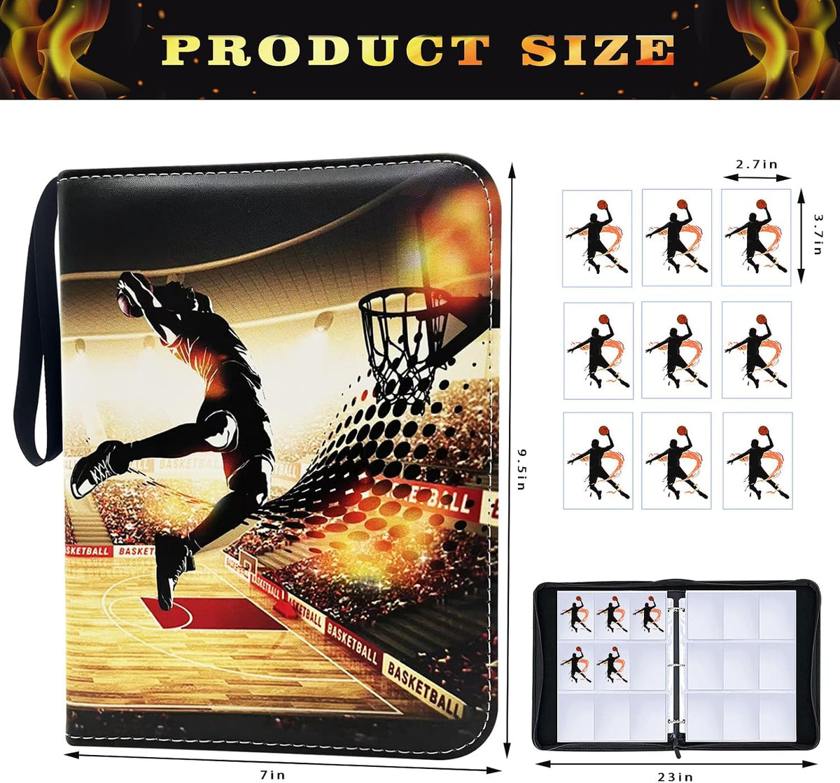 900 Cards Basketball Card Binder, 9-Pocket Card Collections Trading Card Binder 50 Pages Double-Sided Cards Holder with Zipper 3-Ring Card Album for Sports Basketball Card Sleeves Protectors