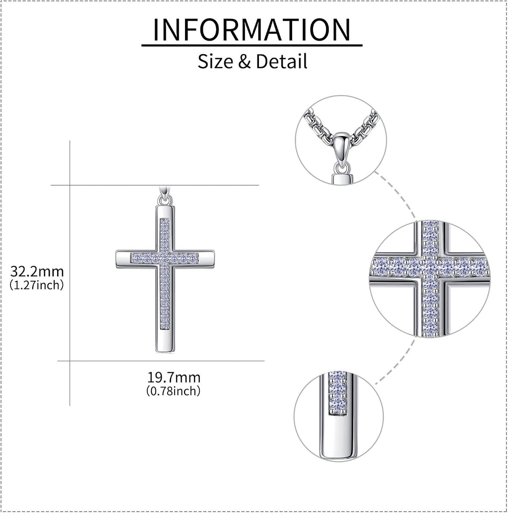Cross Necklace for Women Men 925 Sterling Silver Cross Pendant Birthstone Jewelry Birthday Gifts for Mom, Dad, Husband, Wife, Friends