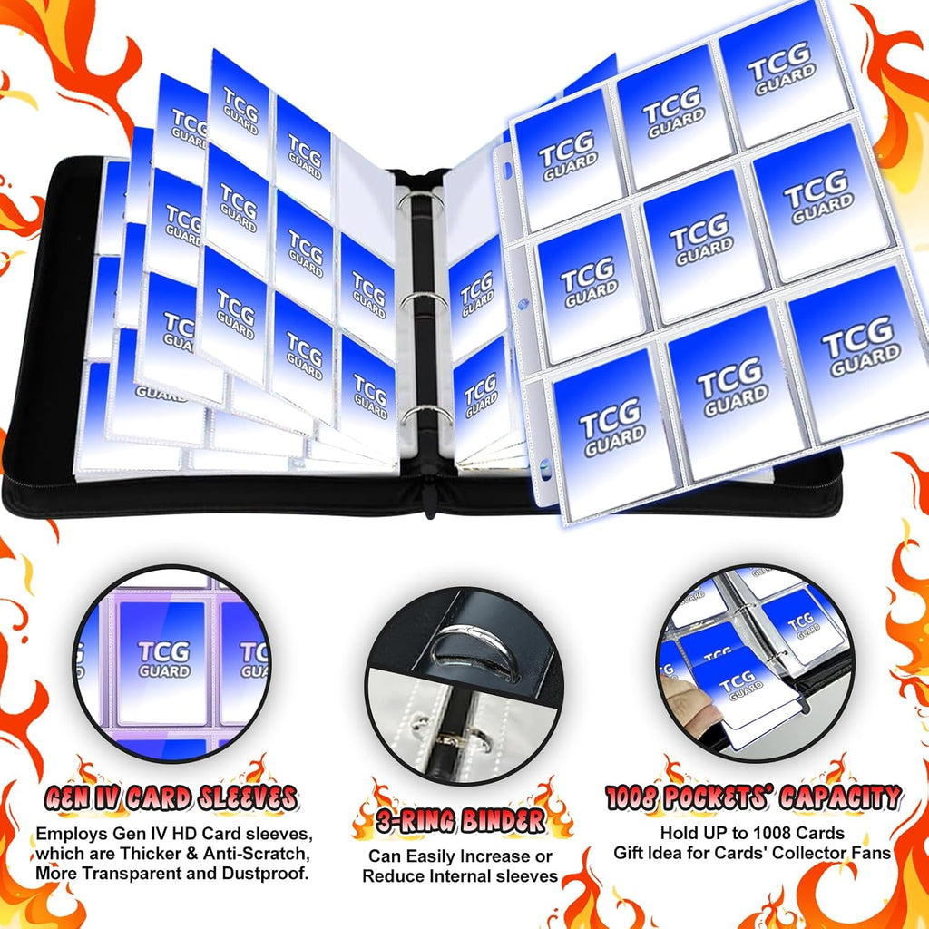 1008 Card Binder 9 Pocket Trading Card Binder with 56 Page 3-Ring Removable Sleeves, High Storage Waterproof Card Holder Collection Card Album Carrying Organizer Case for MTG TCG Cards - Double Dragon